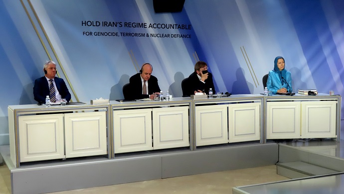 مؤتمر في مقر المجلس الوطني للمقاومة الإيرانية في باريس بحضور رئيسي الوزراء السابقين لبلجيكا والسويد ورئيس مجلس العموم البريطاني السابق