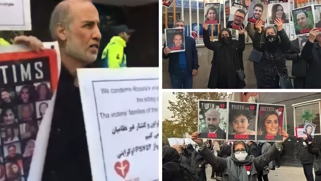 اعتداء وحوش خامنئي على تجمع احتجاجي لأسر ضحايا الطائرة الأوكرانية لدعم أوكرانيا