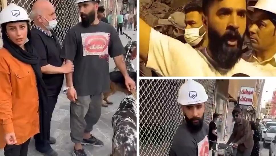 عناصر النظام يطردون عدنان مطوري المواطن الآباداني من مبنى متروبول المنهار مع كلابه