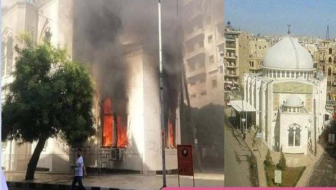 سوريا .. المیلشیات الإرهابية التابعة للنظام الإيراني تحرق مسجد أبي بكـــر الصديق في حلب