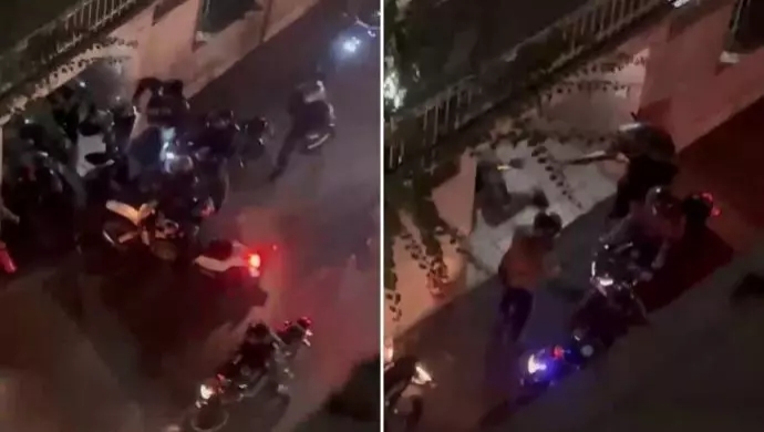 مقطع فيديو لقيام مجرمي خامنئي بضرب شاب وإطلاق النار عليه مباشرة في طهران