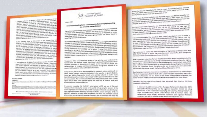 بیان اللجنة الدولية للبحث عن العدالة : برلمانيون يؤكدون التزامهم بالديمقراطية بمقاطعة ابن ديكتاتور إيراني سابق