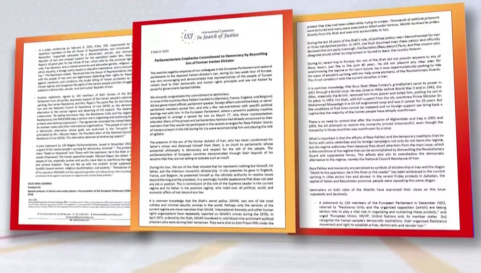 بیان اللجنة الدولية للبحث عن العدالة : برلمانيون يؤكدون التزامهم بالديمقراطية بمقاطعة ابن ديكتاتور إيراني سابق