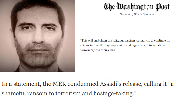 واشنطن بوست: مجاهدي خلق وصفت إطلاق سراح الأسدي بأنه «فدية مخزية للإرهاب واحتجاز الرهائن».