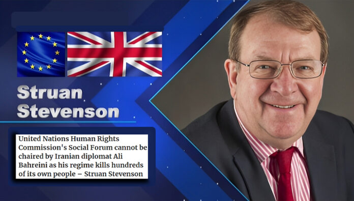 لا يمكن أن يرأس المنتدى الاجتماعي للجنة حقوق الإنسان التابعة للأمم المتحدة الدبلوماسي الإيراني علي بحريني لأن نظامه يقتل المئات من شعبه - ستروان ستيفنسون