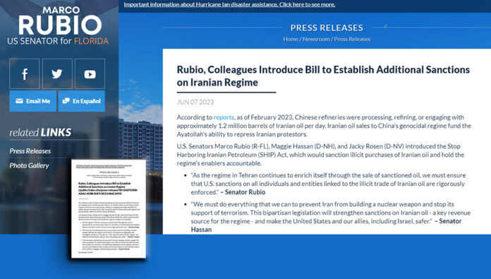 روبيو وزملاؤه يقدمون مشروع قانون لفرض عقوبات إضافية على النظام الإيراني 