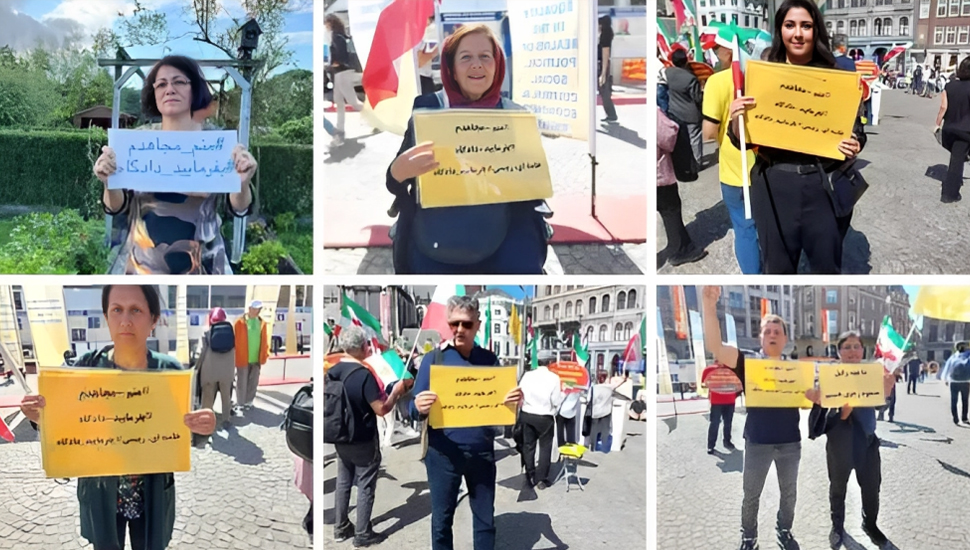 إيرانيون في روما وكولونيا ولندن وبروكسل وكاسل وبريمن وهانوفر وأمستردام يطالبون بمحاكمة خامنئي ورئيسي في محكمة دولية