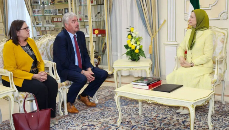 مريم رجوي في لقائها مع وفد من جمهورية سلوفينيا: اليوم يستخدم خامنئي فلسطين كذريعة والامس كان يتحدث عن المدافعين عن الحرم في سوريا وقبل ذلك كان يصف نفسه ولي أمر الشيعة في اليمن ولبنان والعراق
