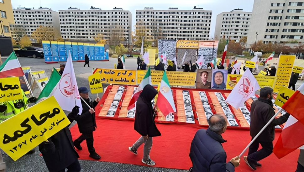 ستوكهولم: تظاهرة الجالية الإيرانية بالتزامن مع محكمة السفاح حميد نوري