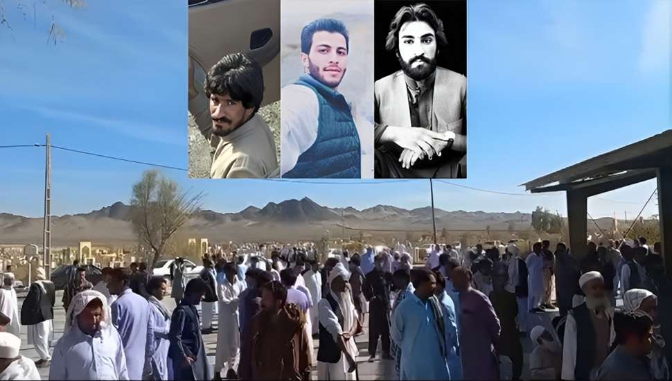 مراسم تشييع ثلاثة سجناء سياسيين بلوش بحضور عدد كبير من المواطنين في زاهدان