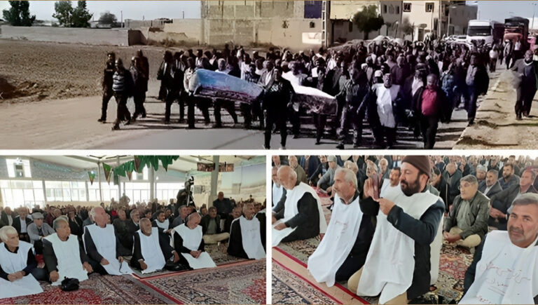 مرتدين الأكفان  – مزارعو أصفهان ينظمون مسيرة وتجمعا هاتفين “الموت للحكومة الخادعة للشعب”