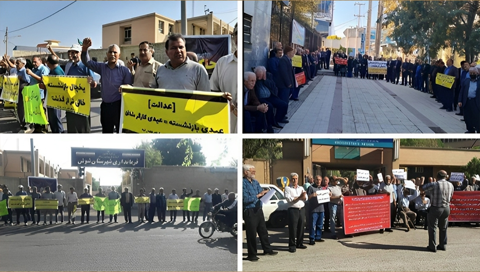 تجمعات احتجاجية لمتقاعدي الضمان الاجتماعي و الصلب في المدن الإيرانية تحت شعار لن نعيش تحت وطأة القمع