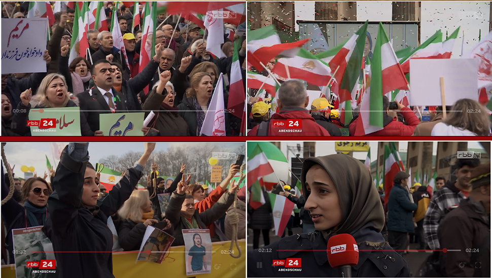 تلفزيون برلين ينقل احتجاجات ومسيرات الإيرانيین في ذكرى الثورة المناهضة للملكية