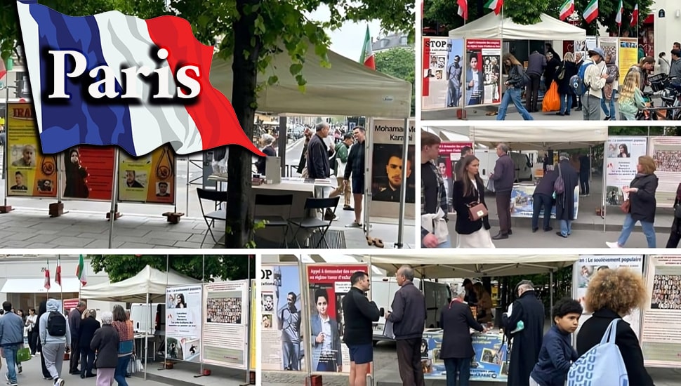 باريس – إقامة طاولة كتب ومعرض صور لشهداء الانتفاضة الإيرانية  