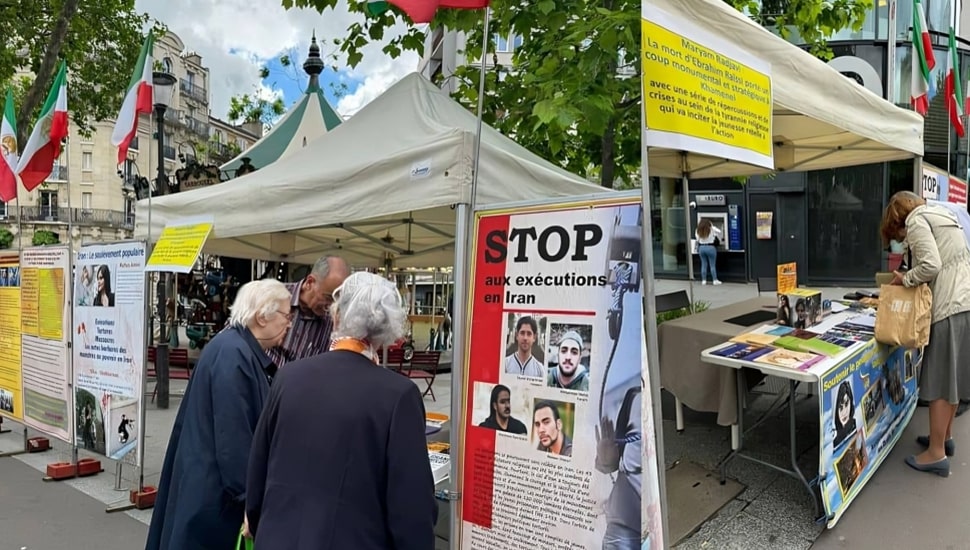 تقرير مصور - باريس - طاولة كتب ومعرض صور لشهداء الانتفاضة الإيرانية  