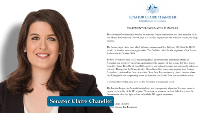 السيناتورة الأسترالية كلير تشاندلر: طرد سفير إيران خطوة متأخرة جدًا والنظام يمثل تهديدًا منذ سنوات