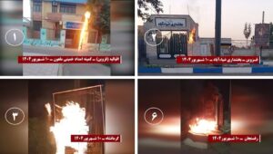 شباب الانتفاضة يشعلون مقار القمع رداً على الاعتداء الوحشي على الباعة في قزوين