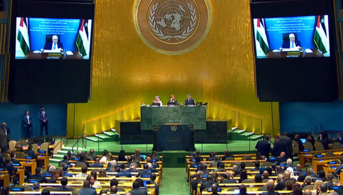 كلمة محمود عباس عبر الإنترنت في الجمعية العامة