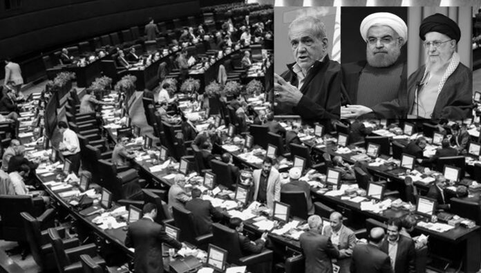 حرب الذئاب تبلغ ذروتها: هجوم كاسح على روحاني وبزشکیان في برلمان طهران