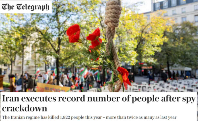 تليغراف: نظام الملالي يسجل رقماً قياسياً في الإعدامات.. 1922 ضحية في عام واحد لقمع الداخلي