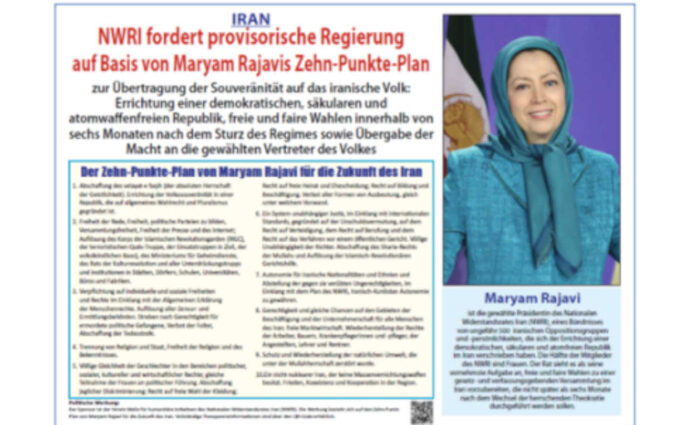صحيفة دير تاجسشبيجل الألمانية تبرز خطة مريم رجوي وتفاصيل الحكومة المؤقتة للعبور بإيران نحو الديمقراطية
