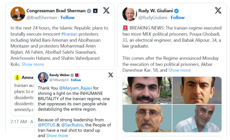 إدانات دولية واسعة لإعدام النظام الإيراني أربعة من مجاهدي خلق ودعوات لدعم الشعب الإيراني