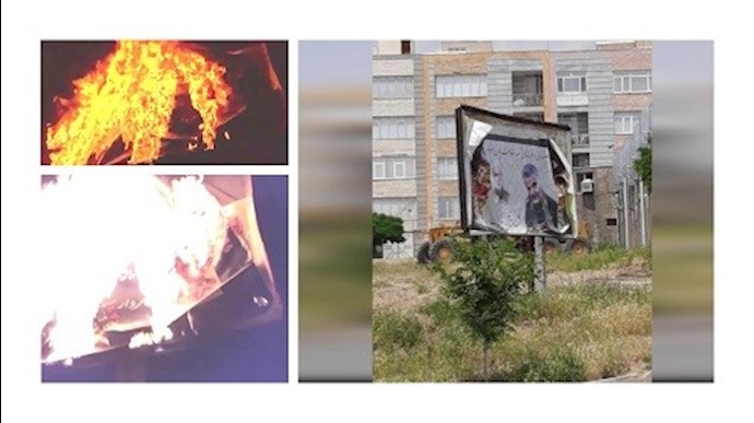 کرج- إضرام النار في لوحة تحمل صورة لقاسم سليماني وأبومهندي المهندس- 25 مايو