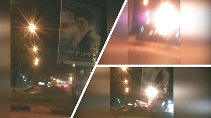 أنديمشك – إضرام النار في لافتة كبيرة تحمل صورة لخامنئي – 19 يونيو 2020