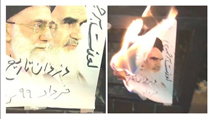 طهران- إضرام النار في صور لخميني وخامنئي 