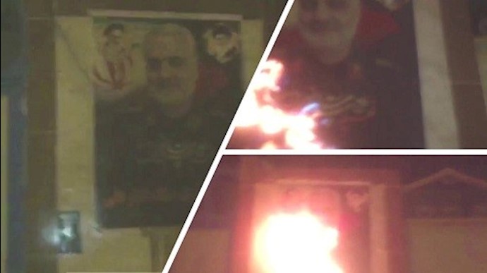 بهبهان – إضرام النار في لافتة تحمل صورة لقاسم سليماني 