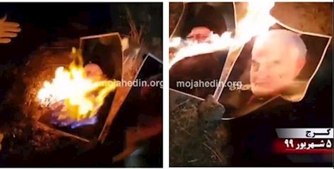 کرج- إشعال النار في صور لخامنئي وقاسم سليماني 26 أغسطس 