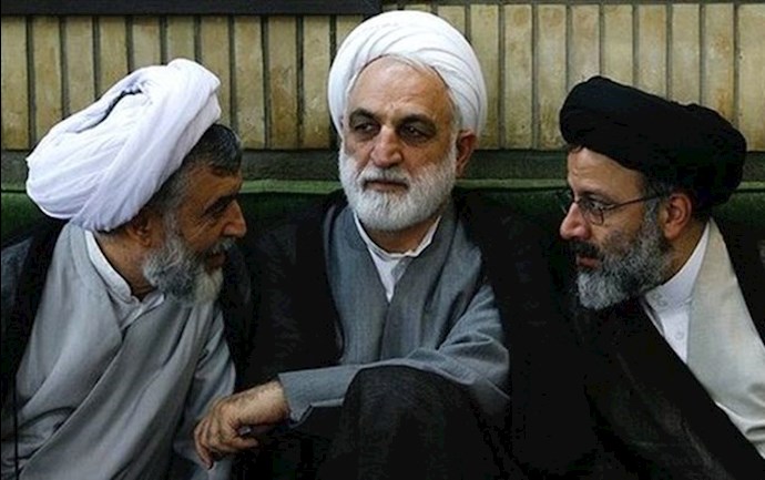 من اليمين ابراهيم رئيسي، غلام حسين محسني ايجئي وحسين علي نيري